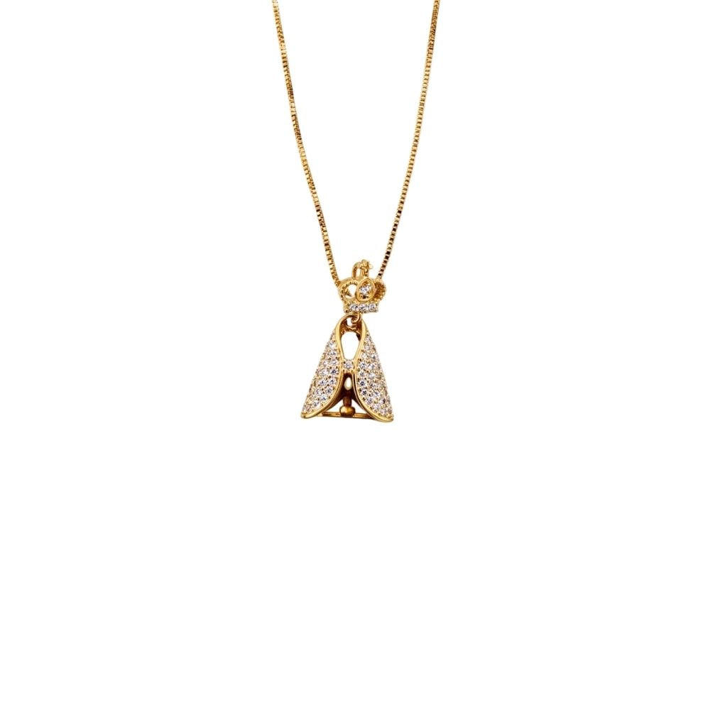 Pingente Nossa Senhora Aparecida Zircônia Cristal | Banho Ouro 18k
