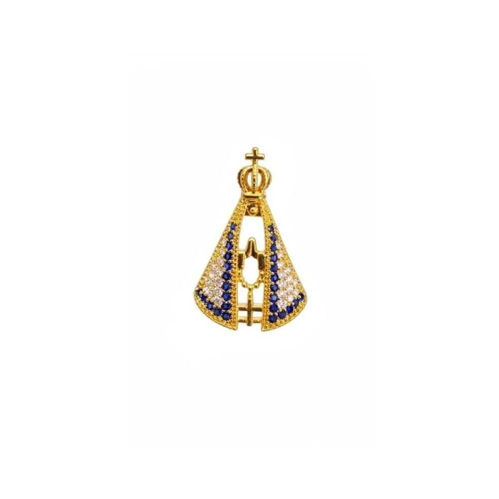 Pingente Nossa Senhora Aparecida Zircônia Azul E Cristal | Banho Ouro 18k
