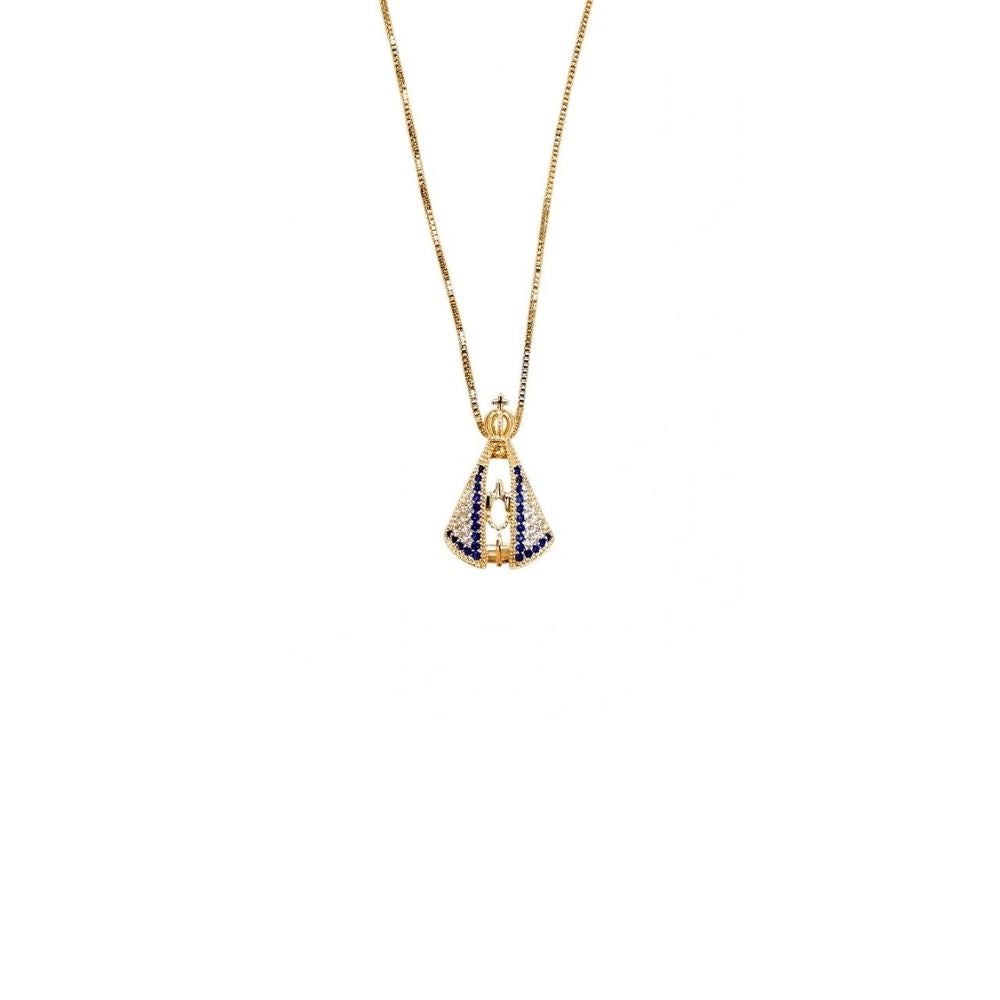 Pingente Nossa Senhora Aparecida Zircônia Azul E Cristal | Banho Ouro 18k