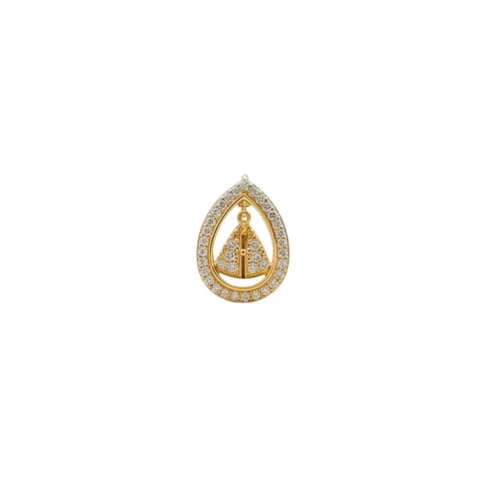 Pingente Gota Nossa Senhora Aparecida Zircônia Cristal | Banho Ouro 18k