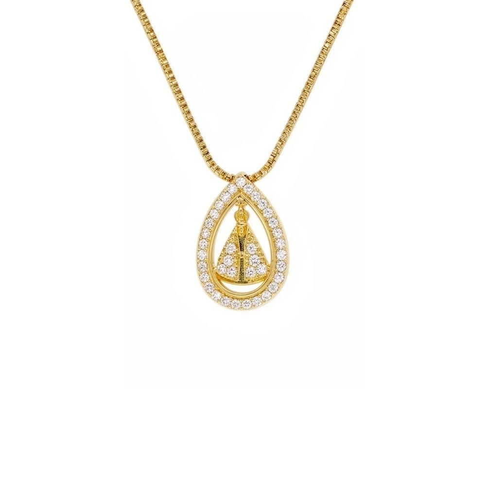 Pingente Gota Nossa Senhora Aparecida Zircônia Cristal | Banho Ouro 18k