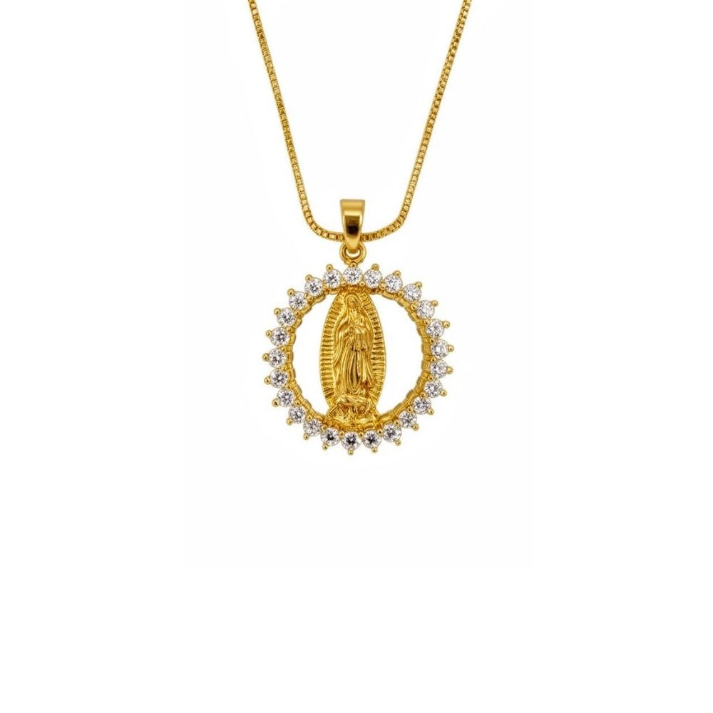Pingente Nossa Senhora de Guadalupe Zircônia Cristal | Banho Ouro 18k