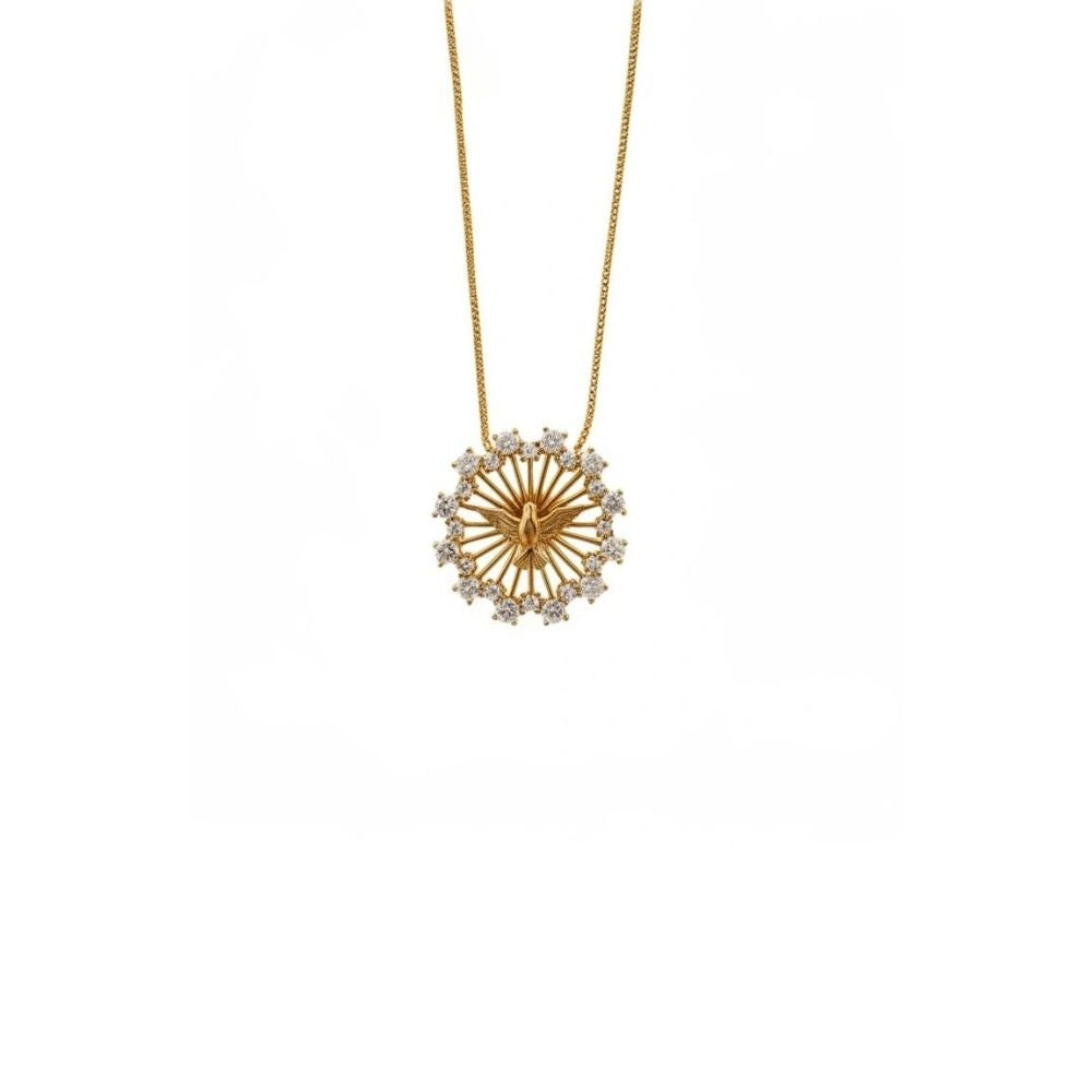 Pingente Espírito Santo Cravejado Zircônia Cristal | Banho Ouro 18k