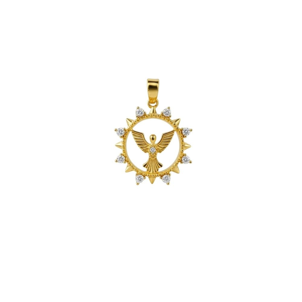Pingente Espírito Santo Contorno Zircônia Cristal | Banho Ouro 18k