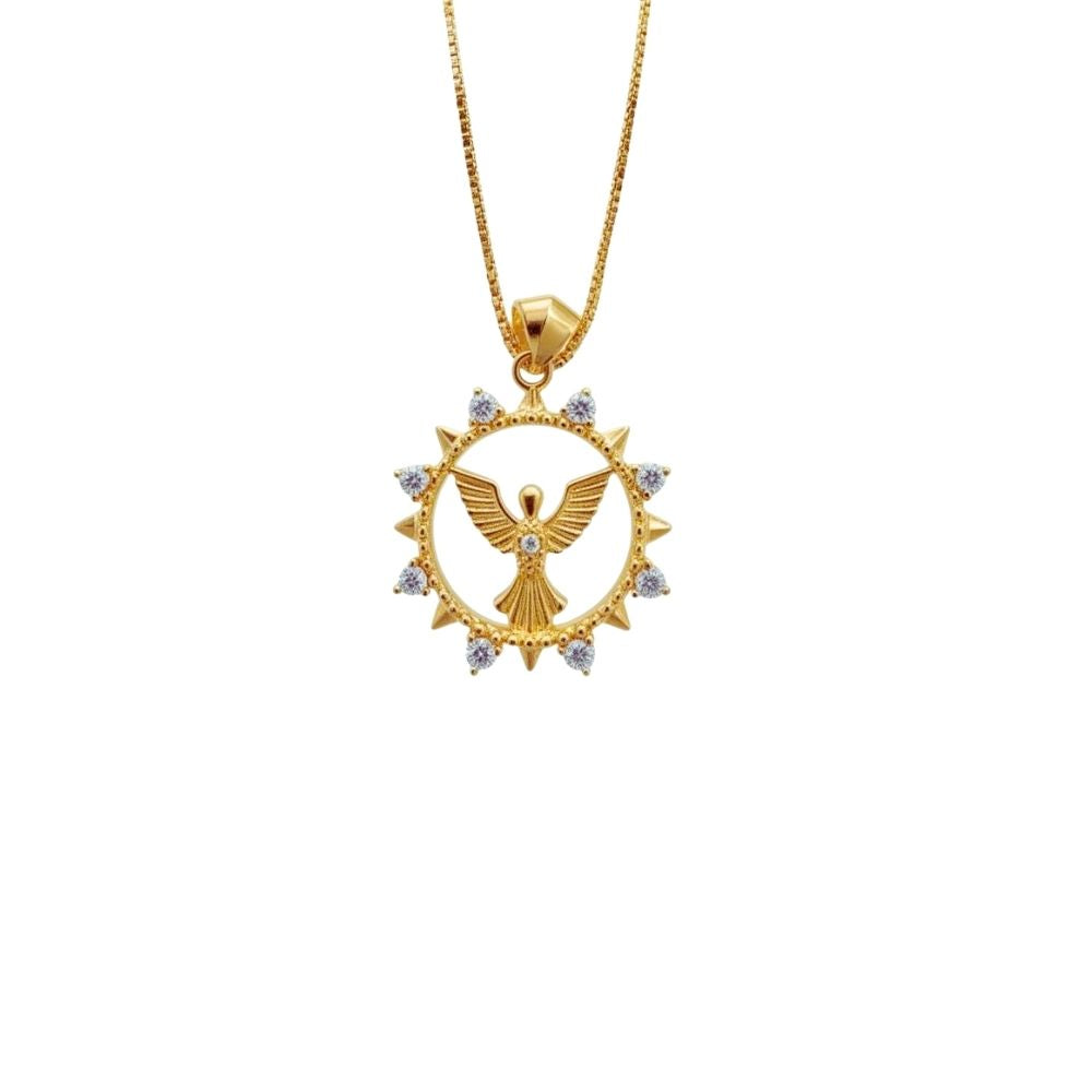 Pingente Espírito Santo Contorno Zircônia Cristal | Banho Ouro 18k
