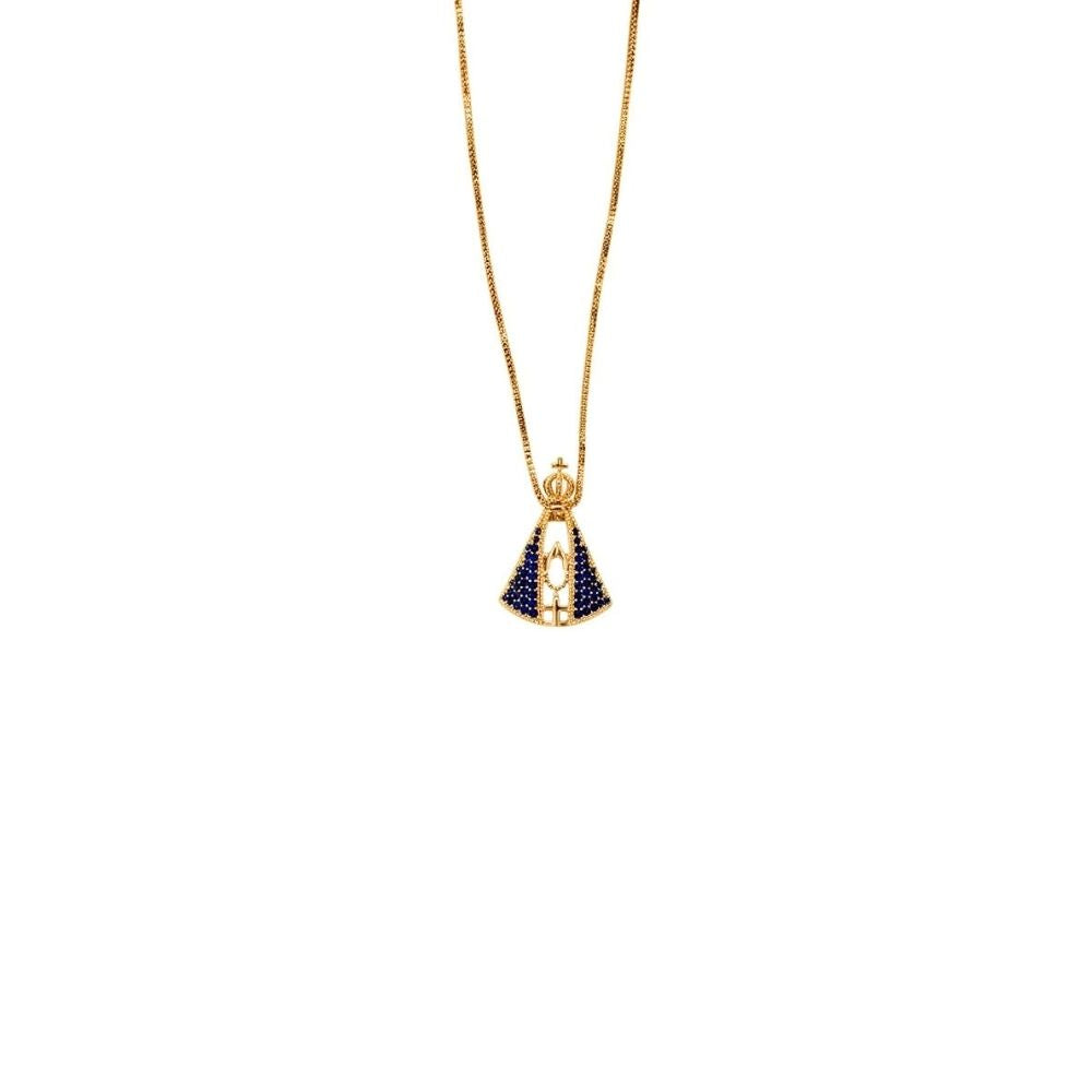 Pingente Nossa Senhora Aparecida Zircônia Azul | Banho Ouro 18k