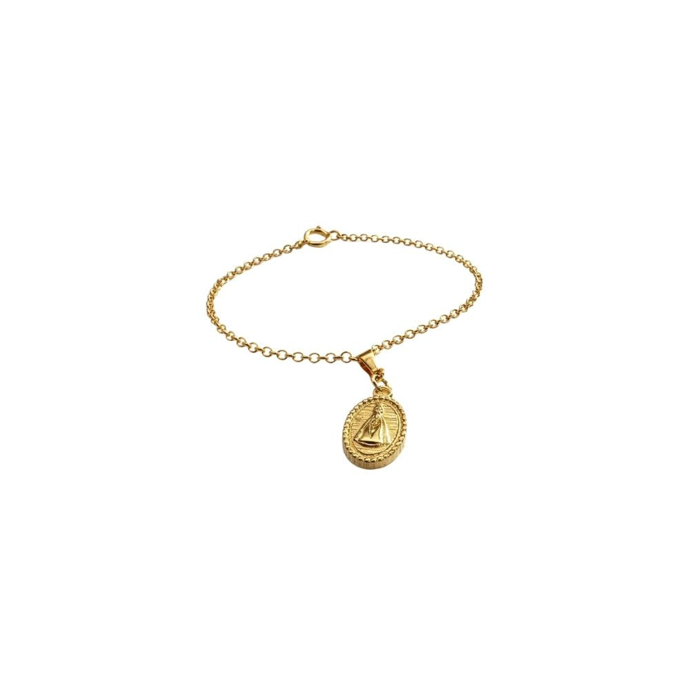 Pulseira Elos Medalha Nossa Senhora | Banho Ouro 18k