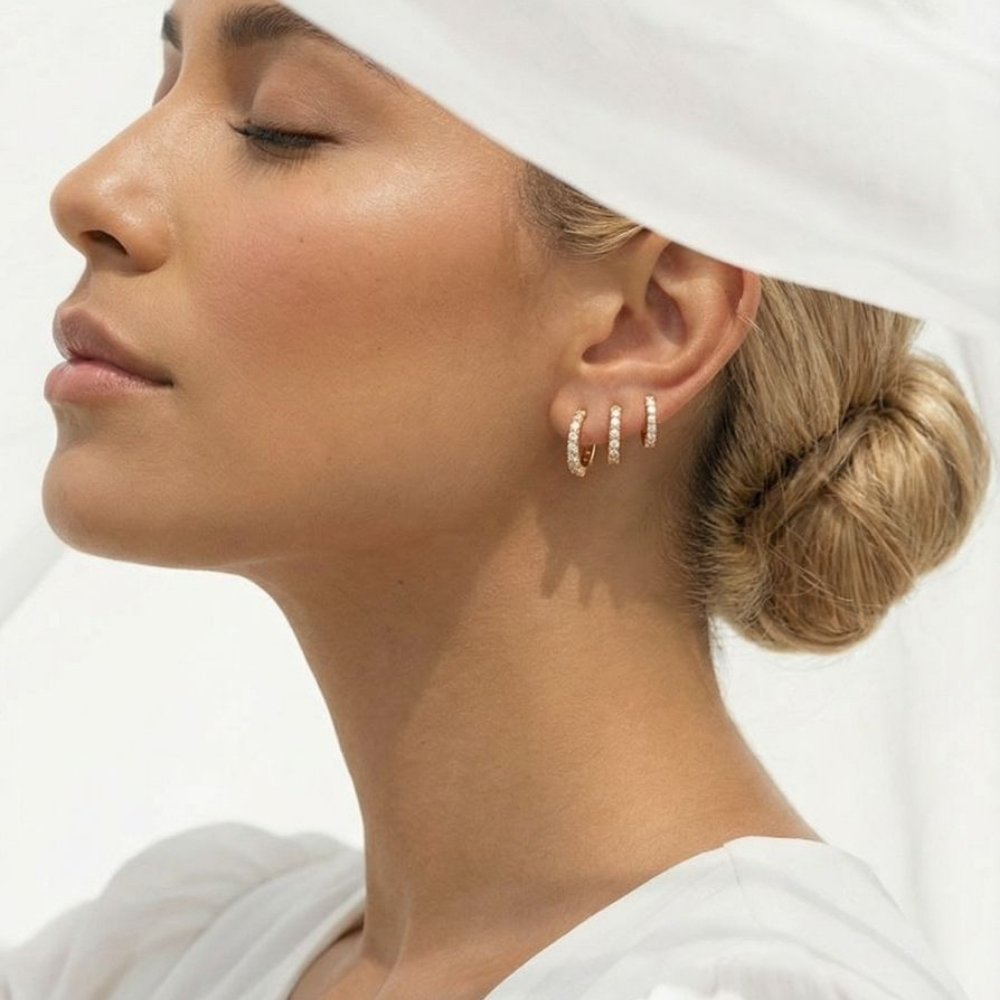 Conjunto Trio Brinco Fino Cravejado | Banho Ouro 18k