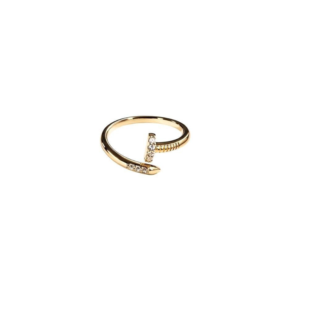 Kit Bracelete 2 Pregos Dourado + Anel Prego Cravejado Zircônia Cristal