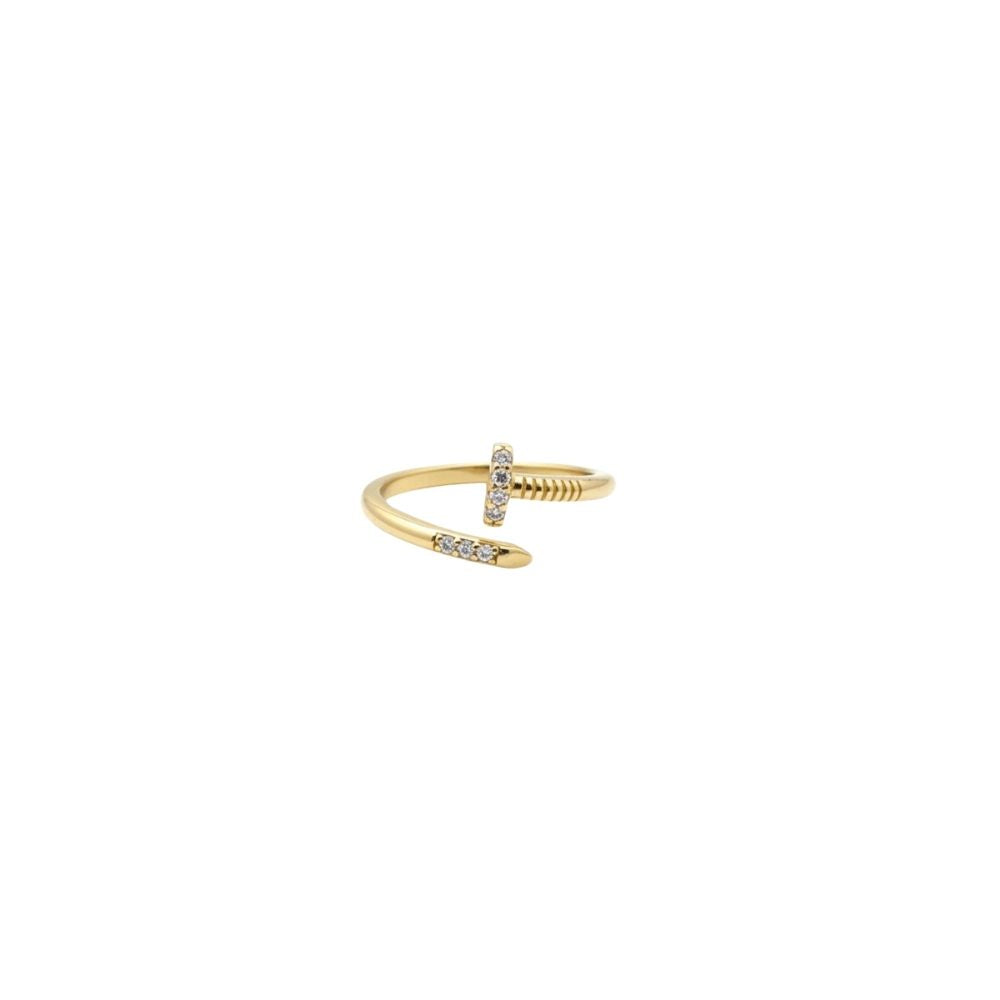 Anel Prego Cravejado Zircônia Cristal | Banho Ouro 18k