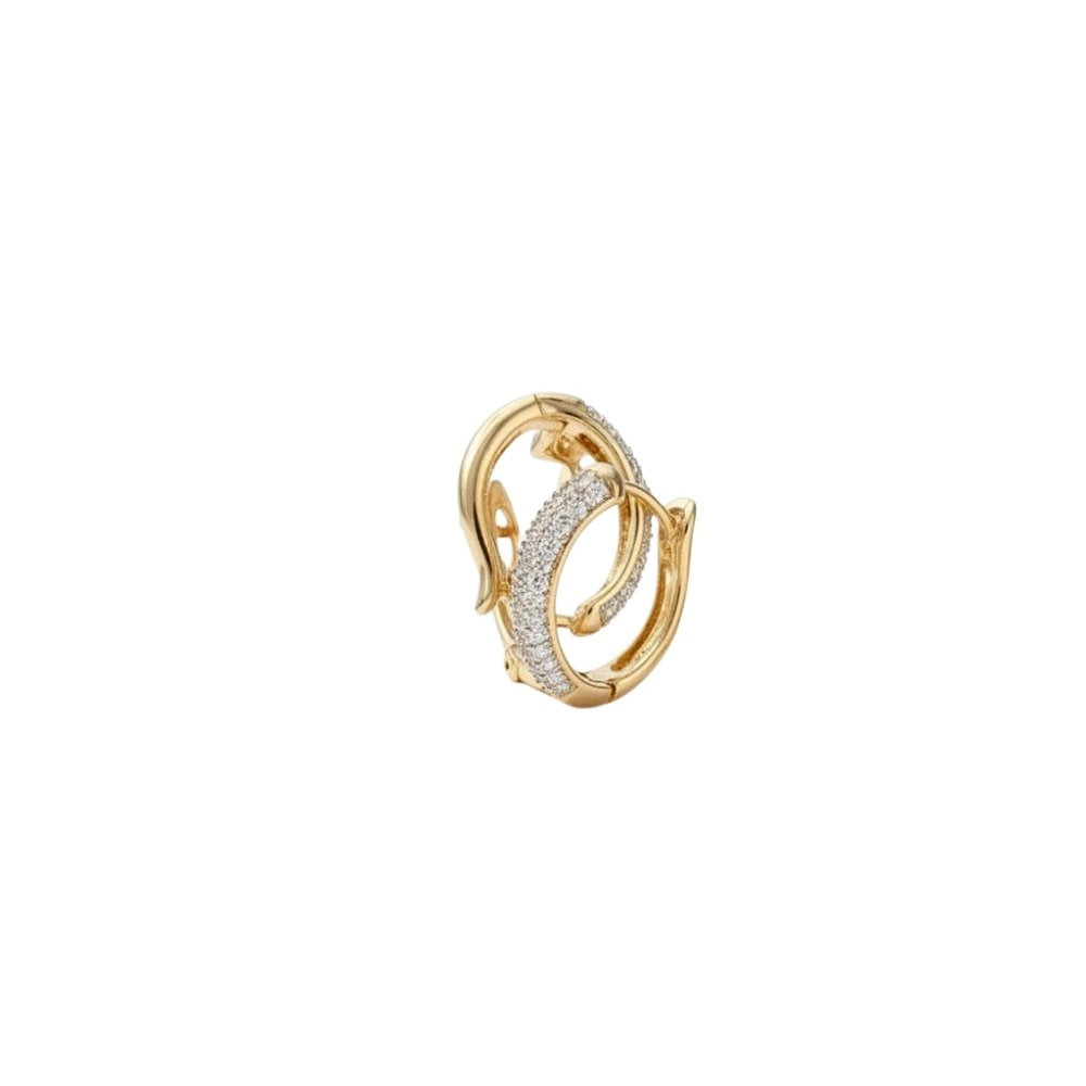 Brinco Articulado 3 Fios Cravejado | Banho Ouro 18k