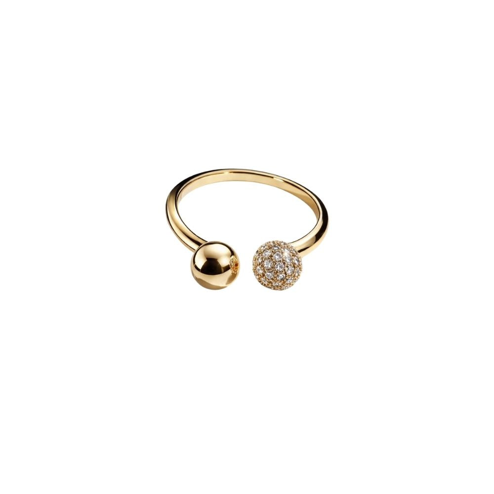 Anel Esfera Lisa Cravejada Zircônia Cristal | Banho Ouro 18k