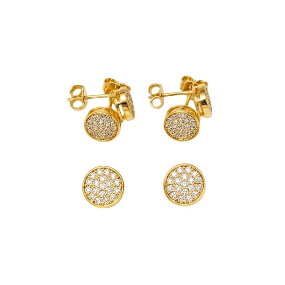 Conjunto Redondo Cravejado Pingente + Brincos | Banho Ouro 18k
