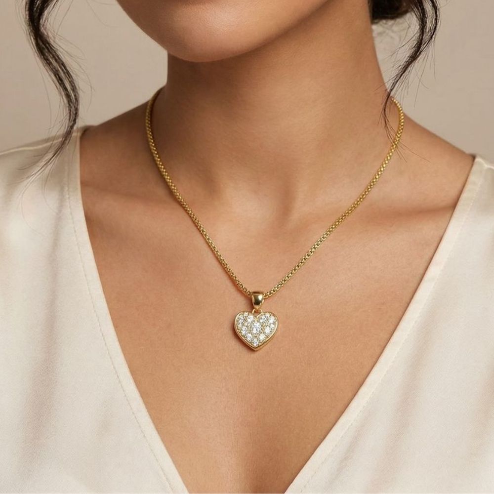 Pingente Coração Pequeno Cravejado Zircônia Cristal | Banho Ouro 18k